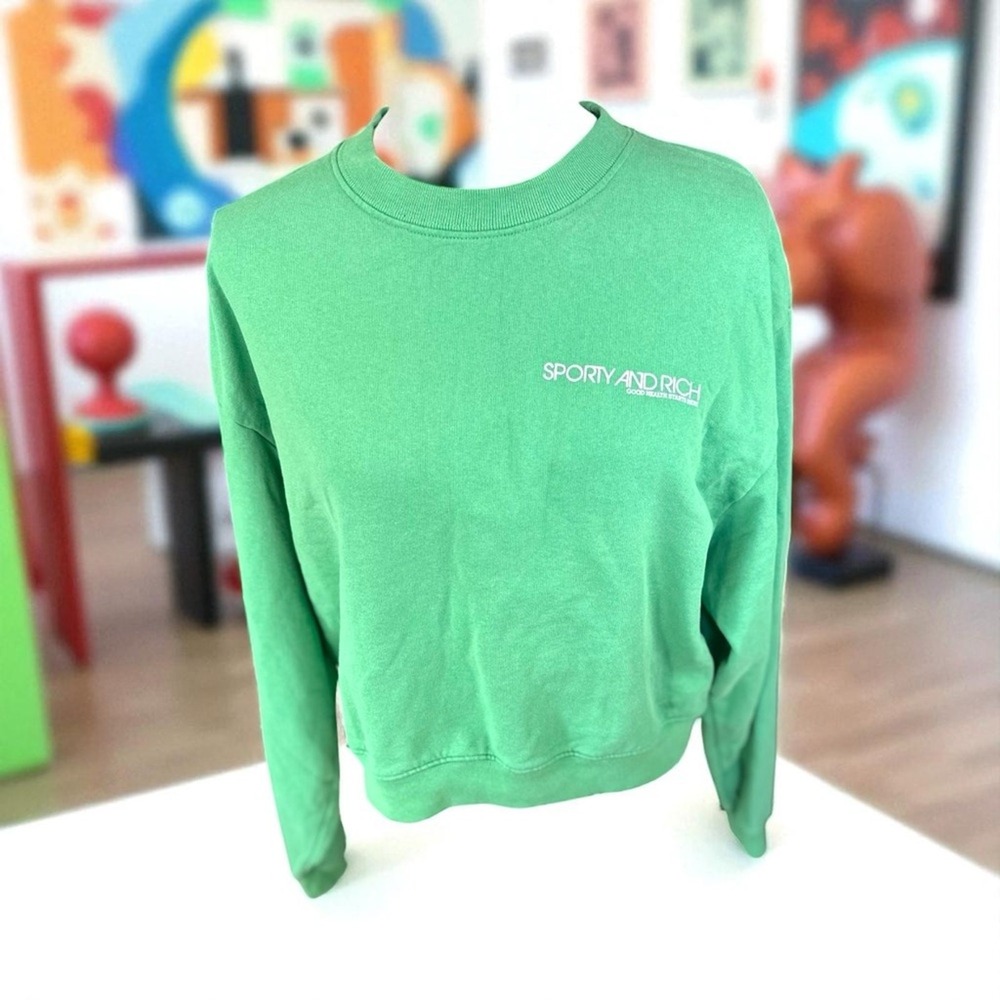 Sporty & Rich size Small Emerald Crew Neck cropped Sweater - Picture 5 of 12
